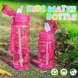 OLDLEY 12oz Kids Motivational Water Bottle with Silicone Straw, Leak-Proof Tritan BPA-Free, Reusable for School Girls & Boys, Eggplant