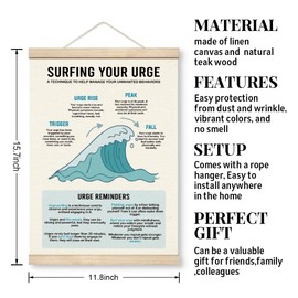 Yxadu Therapy Decorations, Canvas Poster Wood Hanger, Recovery Sobriety Decor, Self Regulation Poster, Addiction Coping Skill Poster, Psychologist Office Wall Decor, Surfing Your Urge Poster