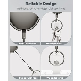 Uniclife 2 Pack Heavy Duty Metal Retractable Badge Reel for Badge Holder Retractable Keychain All Metal Casing with Stainless Steel Spring Coil 55 cm Nylon Rope Carabiner Belt Clip and Key Ring