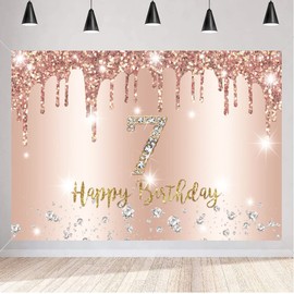 Tecreo 7th Birthday Decoration Happy Seventh Birthday Backdrop for Girls 7 Years Old Birthday Party Background Glitter Rosegold Party Banner Kids Photo Studio Props