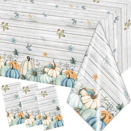 GREHUMOR 3PCS Fall Theme Tablecloth Disposable Plastic Blue Pumpkin Table Cloth Rectangle for Autumn Thanksgiving Harvest Party,Party Picnic Dinner Farmhouse Birthday Theme Party Decor