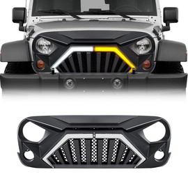 EOMD Front Grill Goliath Grille w/DRL Turn Signal Lights Compatible With 2007-2018 Jeep Wrangler JK/JKU, not fit Jeep Wrangler JK 2-Door Models, Matte Black