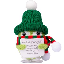 CoFuBcad Christmas Positive Penguin, Crochet Emotional Support Penguin Doll Hat Scarf Animal with Positive Messages Knit Knitted Wool Doll for Christmas Party Decoration Encouragement Gift