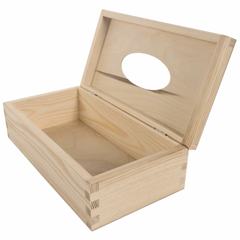 WooDeeDoo Rectangular Wooden Tissue Box Holder with Hinged Lid -