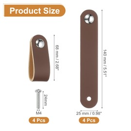 PATIKIL Leather Drawer Pulls, 4 Pcs Leather Handle Single Hole Cabinet Dresser Knobs with Screws for Bathroom Kitchen Dresser Cupboard Door, Brown
