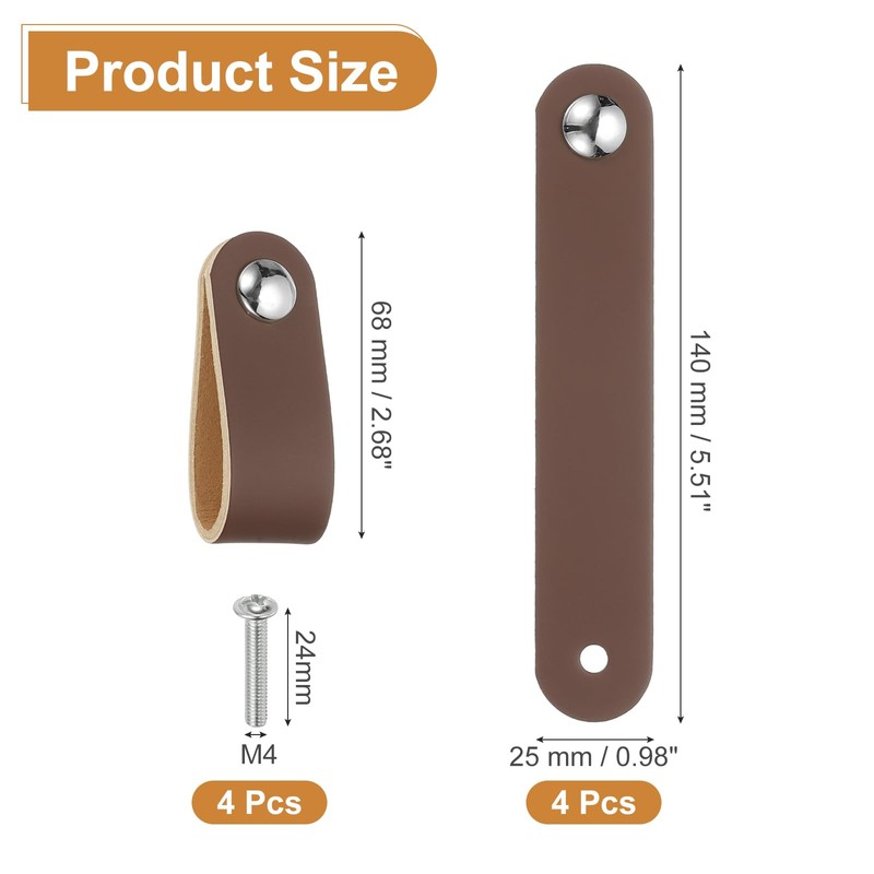 PATIKIL Leather Drawer Pulls, 4 Pcs Leather Handle Single Hole
