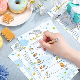 Yinder 145 Pieces Baby Shower Games for Boy or Girl Game Activities Cards with 20 Pencils Includes Baby Bingo Description and Wishes Guess Who Baby Price Is Right, Word Scramble Game (Elephant Themed)