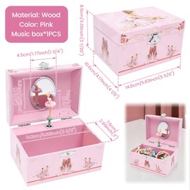 Jokapy Musical Ballerina Jewellery Box for Girl Kid Music Box with Rotating Ballerina Ballet Birthday Present for Little Girl 14.8 x 10.6 x 8.5 cm Pink