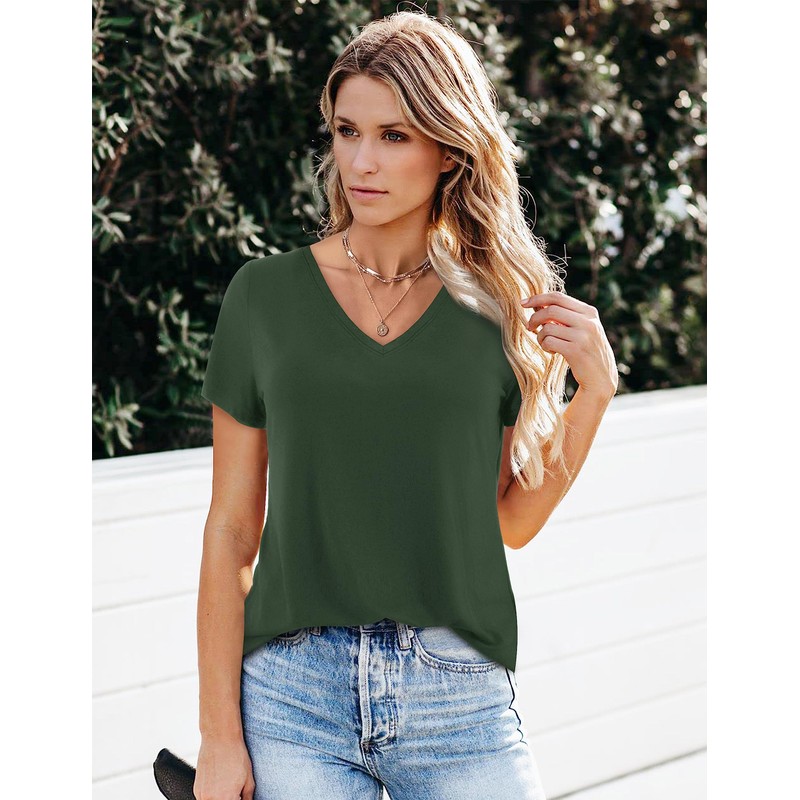 Florboom Women's T-shirt, long-sleeved/short-sleeved V-neck top, summer basic shirt, Millc