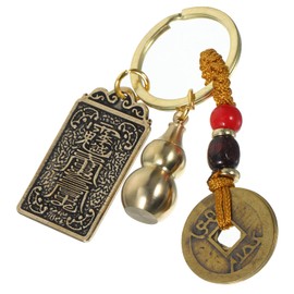Ciieeo 1pc Chinese Brass Coins Keychain Feng Shui Wu Lou Health Amulet Gourd Keychain Chinese Feng Shui Coins Keychain Lucky Fortune Coin for Good Luck Wealth Success Decor