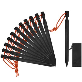 TIXIPEM 7IN Tent Stakes [12PCS] - Aluminum Ground Pegs with Reflective Pull Ropes Use for Camping & Hammocks & Hiking - [Black] Camping Stakes with A Carrying Bag