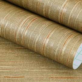 FunStick 24"x200" Gold Textured Wallpaper Peel and Stick Grasscloth Wallpaper Rolls for Walls Texture Removable Contact Paper Renter Friendly Self Adhesive Wallpaper for Bathroom Living Room Furniture