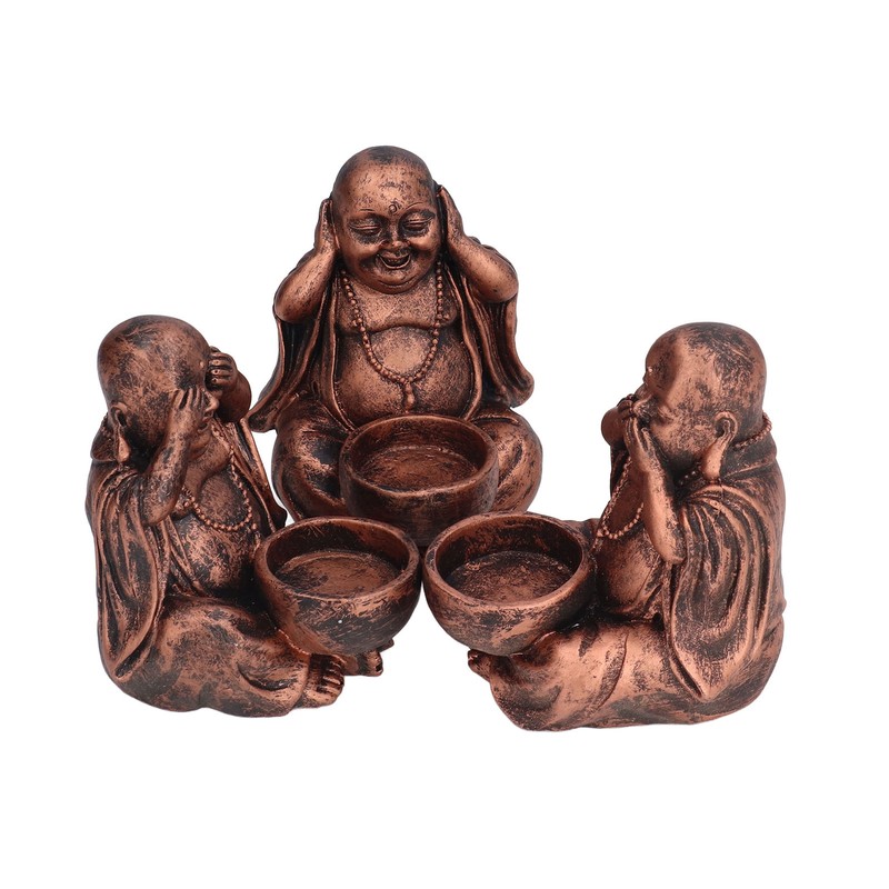 3PCS Buddha Statue Candle Holder Stand Resin Buddha Candlestick Ornament