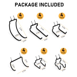INCLY 24 Pack Heavy Duty Pegboard Hooks, 1/4" Pegboard Drill Holder Tool Utility Hooks, Peg Board Tool Hangers Accessories for Hanging Power Tools, Drill, Hammer, Workbench, Garage