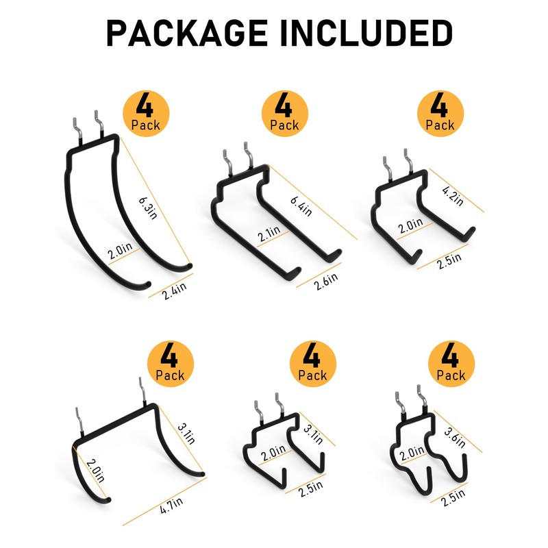 INCLY 24 Pack Heavy Duty Pegboard Hooks, 1/4" Pegboard Drill