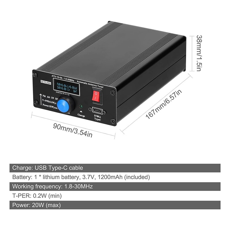ATU-10-0A Black Shortwave Antenna Tuner 20W 1.8-30MHz Shortwave Power Meter