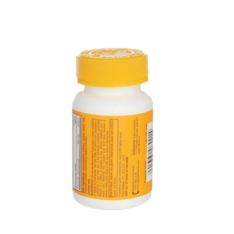 RUGBY LABORATORIES Niacinamide 500mg Nutritional Supplement 100 Tablets for Health