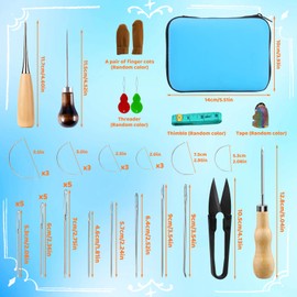 Qzma Leather Sewing Kit, Leather Large Eye Sewing Needles, Stitching Awl, Thimble, Heavy Duty Sewing Upholstery Repair Kit for Carseat Backpack Carpet Boots Shoes Canvas Sofa