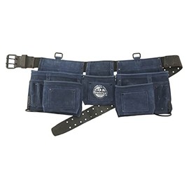 Graintex DS2340 11 Pocket Professional Work Apron Navy Blue Color Suede Leather with 2” Leather/Webbing Belt, 2 Hammer Holders for Constructors, Electricians, Plumbers, Handymen