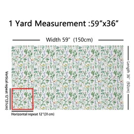 Feelyou Floarl Upholstery Fabric by The Yard, Farmhouse Flowers Pattern Reupholstery Fabric for Chairs, Garden Floral Botanical Decorative Waterproof Outdoor Fabric, 2 Yards, Green White