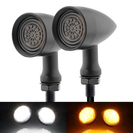 TSUNG Universal Motorcycle SMD LED Turn Signals 12V Brake Tail Lights Running Lights for Cruiser Chopper Bobber Cafe Racer Street Bike (White&Amber Light-Black)