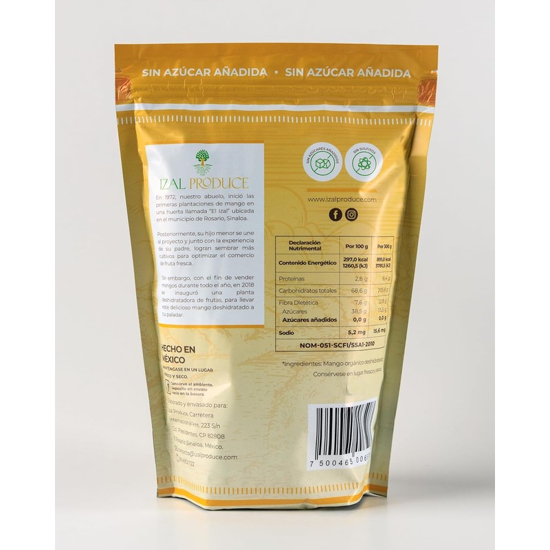 IZAL PRODUCE Mango Deshidratado 100% Natural 300g Snack Saludable y