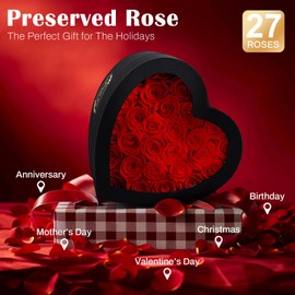 27 Eternal Roses in Heart Shape Box - Infinity Red Rose, Preserved Real Flower Rose Gift, Valentine's Day Anniversary Birthday Gift for Her Women Mum Girlfriend Mother's Day Gift