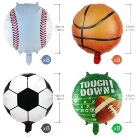 32 Pcs Football Party Decorations, Sport Theme Birthday Party Supplies, Children Sports Game Balloons Kit Include18 Inch Football, Basketball, Tennis, Rugby, All Star Baby Shower Decorations