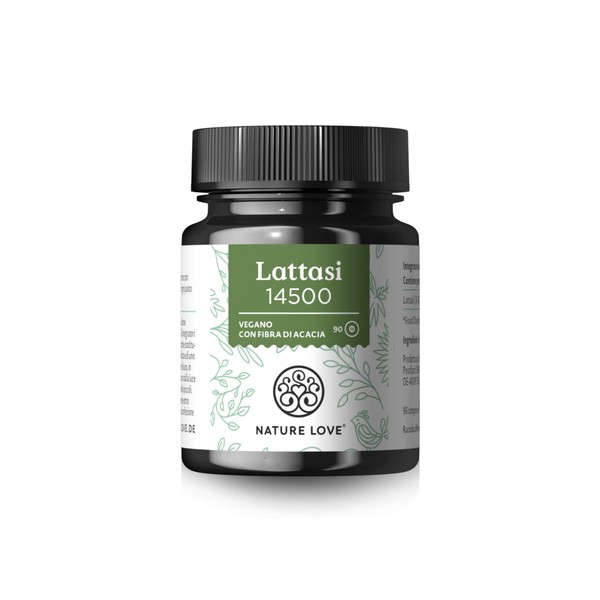 NATURE LOVE® Lactase - 90 Tablets - High Dose with 14,500 FCC - Acacia Fibre Without Synthetic Additives, Vegan - Laboratory Tested Lactase Tablets Made in Germany