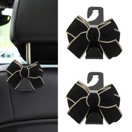 KUQUTIDY 2 PCS Bow Car Seat Headrest Hooks for Purses and Bags, Cute Purse Hook Bag Holder Hanger Storage Organizer for Car Back Seat Headrest, Cute Car Interior Accessories for Women Girl (B/W)