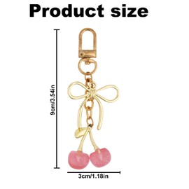 Tinoaly Cherry Keychain for Women, Gold Key Ring with Bow & Cherry Pendant Adorable Bag Charm Stylish Aesthetic Key Chain Gifts for Bag Purse Car Accessories