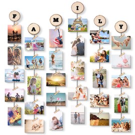 Uping Collage Picture Frame, Hanging Picture Frame with 6 Lines and 30 Wooden Pegs (with Alphabet and Number Sticker)