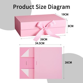 DAWNTREES 2 PCS Pink Gift Box with Lid for Presents,26x19x8cm,with Ribbon and Magnetic Closure