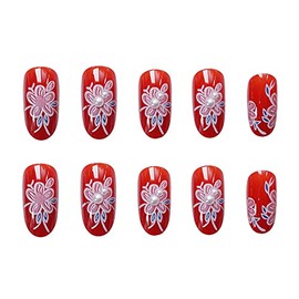 24 Pcs Flower Pattern Cute Elegant Nail Pieces