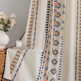 Coral Fish Boho Curtains Bohemian Window Curtains Colorful Kid's Curtain Geometric Living Room Curtains with Tassel Borders Bedroom Curtains Rod Pocket Window Drapes (59" W x 72" L, 1 Panel)