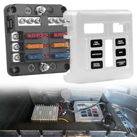 NORTHYUN 6 Way Fuse Block 12V/24V with LED Indicator Waterproof Marine Fuse Panel with Negative Bus Dual Row 12 V Automotive Fuse Box Holder for RV, Boat, Car, Truck, UTV