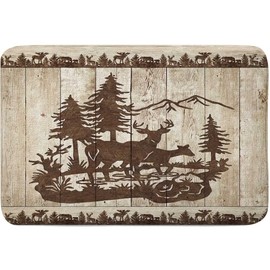 Cabin Bathroom Rugs, Farmhouse Country Antique Deer Moose Forest Vintage Wood Decor Non Slip Bath Mats,Hunting Camping Bath Rug Sets for Bathroom Bedroom Kitchen Outdoor Indoor 17x29 Inch