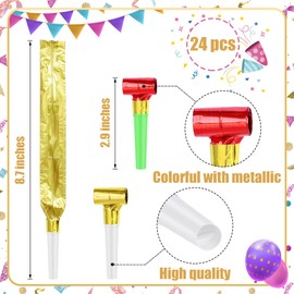 Twavang 24 Pcs Party Blower Colorful Blowouts Noisemakers Birthday Blowouts Whistles for Party Favors(Colorful Metallic Roll)