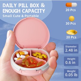 Serfeymi Small Pill Box - 3 Compartments Portable Pill Box for Purse Pocket, Compact Mini Travel Pill Case - Suitable for Medicine, Vitamin, Fish Oil, Supplements - Pink(Fluid Art)