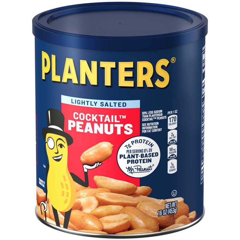 PLANTERS Dry Roasted Peanuts, Plant-Based Protein, Lightly Salted, Peanut Snack,