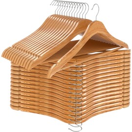 Ganchos de Madera para Ropa, Caja 50 Piezas, para Vestidos, Camisas, Pantalones, Barnizados, Alta Resistencia, Cromados, Giratorio, Largo 44.5 cm x Al