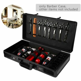 Professional Barber Case Stylist Portable Barber Carrying Case Tool Box Organizer Salon Barber Case Traveling Case with Handle and Numlock for Clippers Trimmers Scissors Combs Tools Black