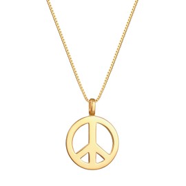 Kuzzoi Exclusive Men's Necklace Polished with Peace Pendant (18 mm) in Hippie Look, Solid Chain for Man or Friend, Venetian Chain Made of 925 Sterling Silver, Length 60 cm, Gold