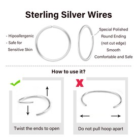 Small Cartilage Hoop Earrings for Women/Men, Thin Piercing Hoop Ring for Helix, Tragus, Conch, Nose (1 Pair 10mm,22g,925 Sterling Silver)