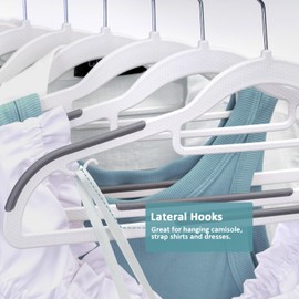 Tonswachic 30-Pack Coat Hangers with 360° Swivel Silver Hook, Non-Slip, Space-Saving Design - 0.2 Inches Slim, Plastic Clothes Hangers for Shirts, Pants & Wet/Dry Garments, White and Dark Gray