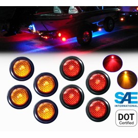 4 Red + 4 Amber LED 2" Round Clearance/Side Marker Light Kits with Light and Grommet Truck Trailer RV Pack of 8