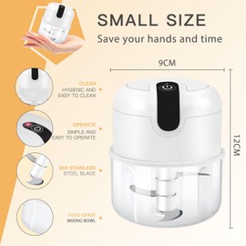 EASYSPEED Electric Garlic Chopper 1Cup, Mini USB Charging Wireless Food Processor with 304 Stainless Steel Blades, Portable Kitchen Meat Grinder for Onion, Garlic, Ginger, Chili, Almonds, Nut