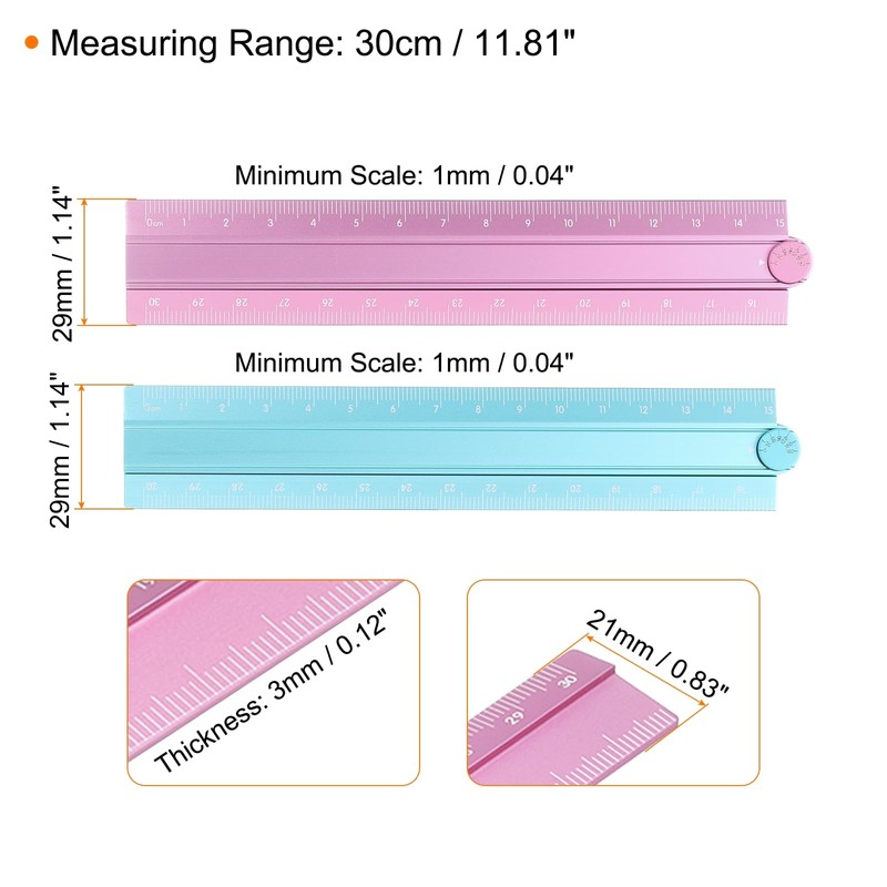 sourcing map 2pcs Folding Straight Ruler 30cm Metric Aluminum Alloy