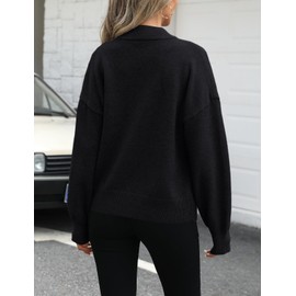 VIMPUNEC Long Sleeve Knit Jackets Casual Cardigan Sweaters for Women Zip Up Mock Neck Coats Black L