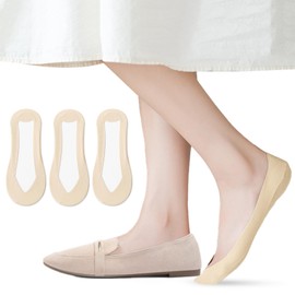 Caudblor Socks for Pumps, No Slip, 3 Pairs, Women's, Foot Cover, Low-Cut, 22-25cm (8.7-9.8 inches), Cover Socks, Solid, Cotton Blend Sole, nude